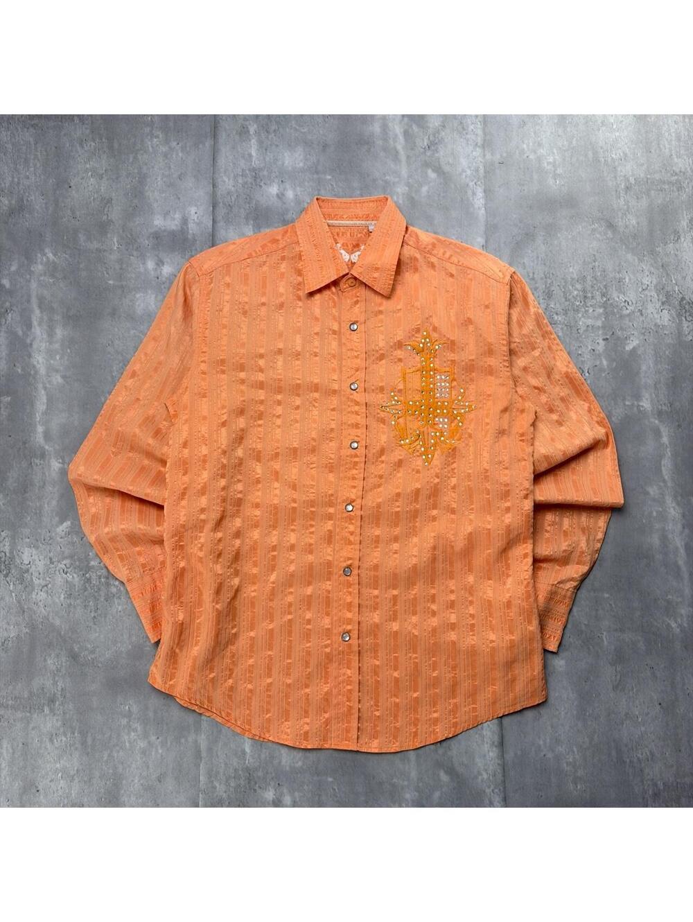 Y2K Orange Platini Grunge Gothic Embellished Long Sleeve Button Up Shirt